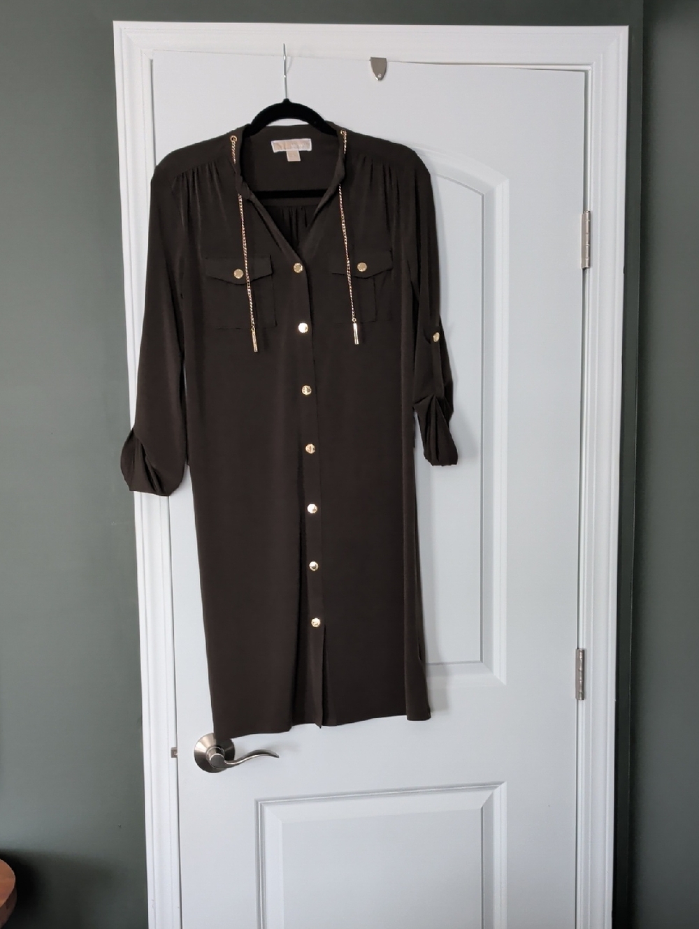 Michael Kors Olive Green Shirt Dress with Gold Buttons